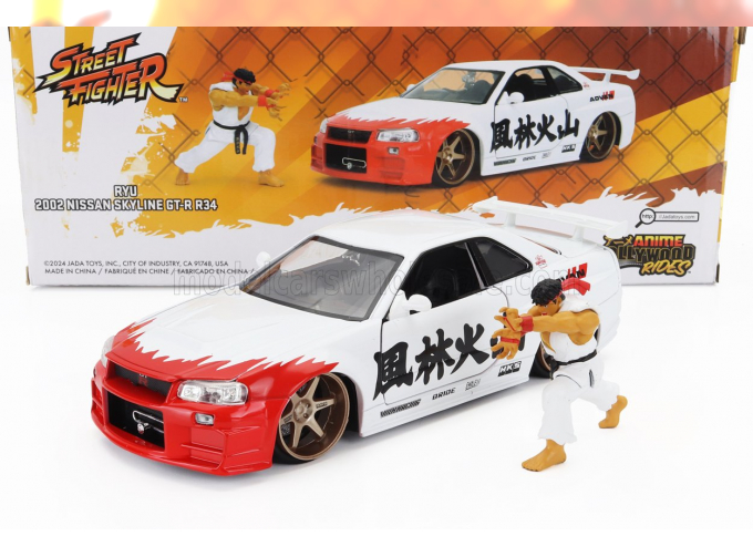 NISSAN Skyline Gt-r (r34) Advan (2002) With Street Fighter Ryu Figure, White Red