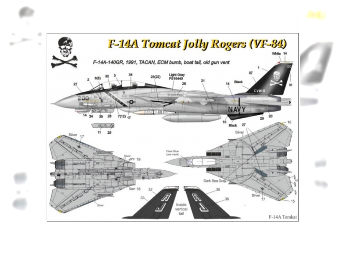 Декали для F-14A Tomcat VF-84 Jolly Rogers Low-Viz, с тех. надписями