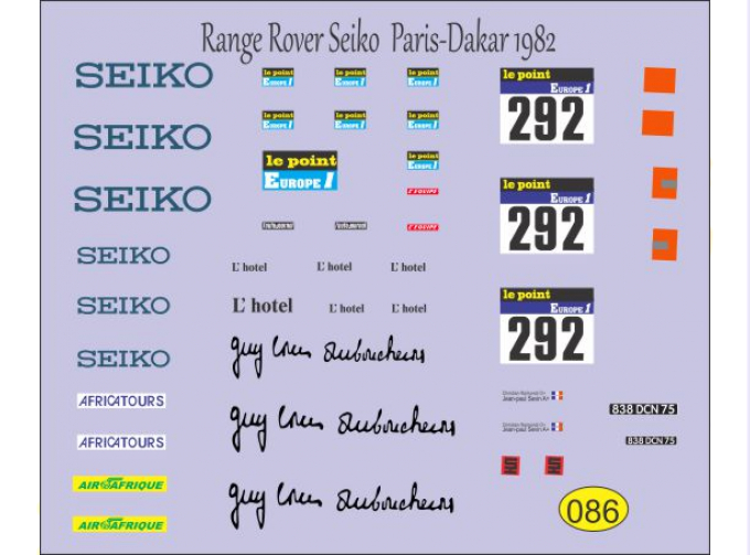 Декаль LAND ROVER Range Rover Seiko Dakar 1982