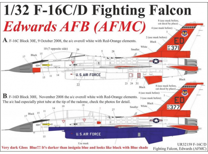 Декаль F-16C/D (Block 30) Edwards AFB (AFMC)