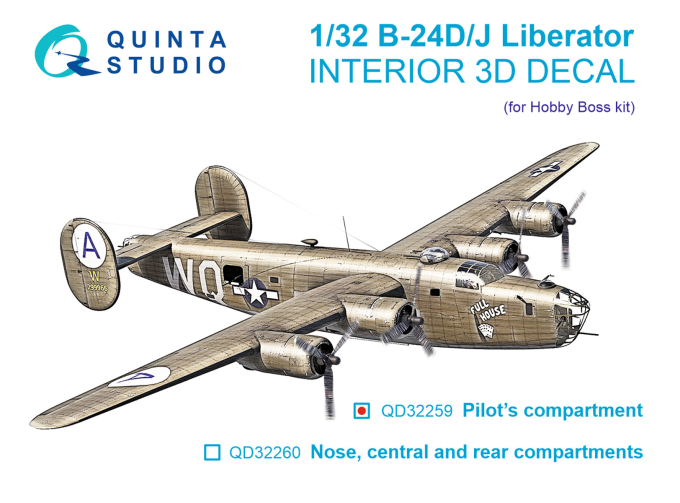 3D Декаль интерьера кабины B-24D/B-24J Liberator: отсек пилотов (Hobby Boss)