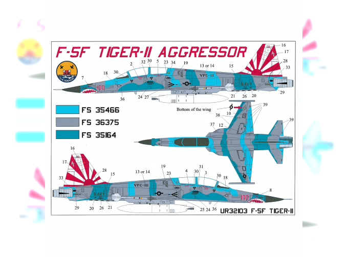 Декаль для F-5F Tiger-II Agressor VFC-111, с тех. надписями