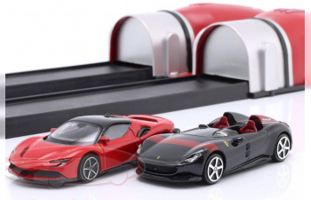 FERRARI автотрек с 2 гаражами, красный / черный