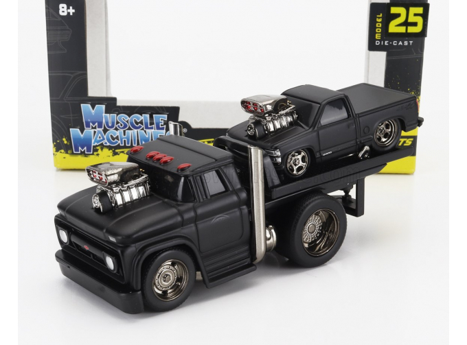 CHEVROLET C-60 Flatbed Car Transporter (1966) With CHEVROLET 454 Ss Pick-up Custom (1993), black