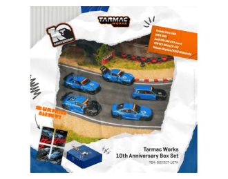 Tarmac Works 10th Anniversary Box Set, 5 Model Cars + Trading Cards Combo Set, black/blue