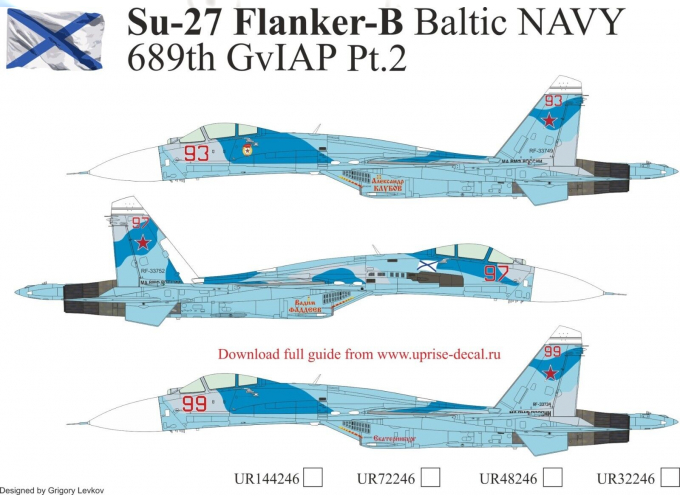 Декаль для Суххой-27 Flanker-B Baltic NAVY 689th GvIAP Pt.2 без тех. надписей