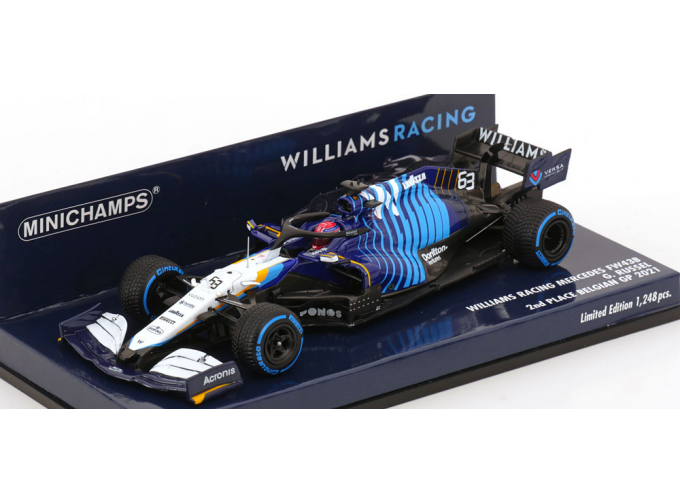 WILLIAMS F1 Fw43b Mercedes M12 Eq Power+ Team Williams Racing N 63 2nd Belgium Gp 2021 George Russel, White Light Blue