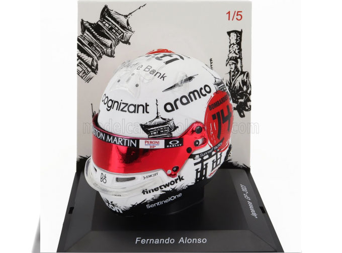 BELL HELMET F1 Casco Helmet Aston Martin Amr23 Team Aramco Cognizant №14 Japan Gp (2023) Fernando Alonso, White Red