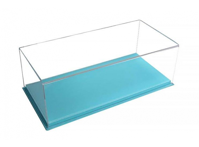 Витрина (бокс) акриловая, прозрачная с основанием из бирюзовой кожи