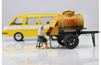 Продавщица тетя Галя для прицепа-бочки (+табурет), зеленая юбка