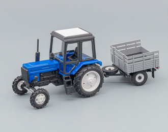 Трактор МТЗ-82 (металл / пластик) синий, с прицепом сх борт