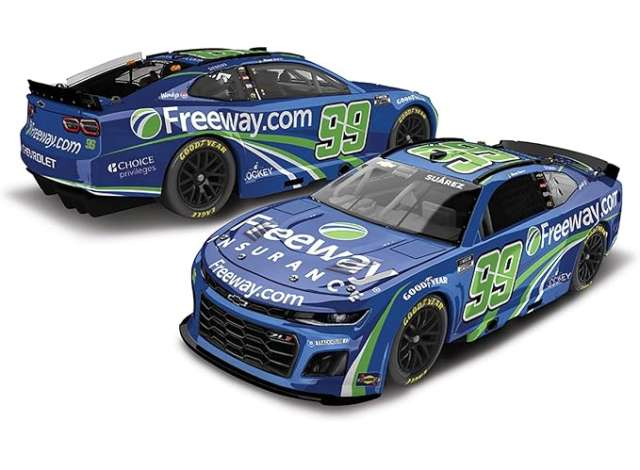 Chevrolet #99 Daniel Suarez *Freeway Insurance*, blue/green 2025