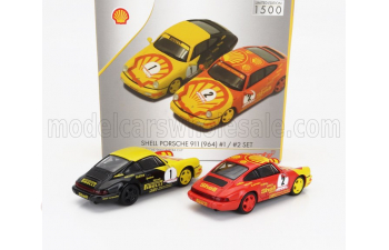 PORSCHE Set 2x 911 964 №1 Carrera Cup Shell Pirelli 1991 W.kaufmann + N 2 Carrera Cup Shell Trophy (1991), Yellow Red Black