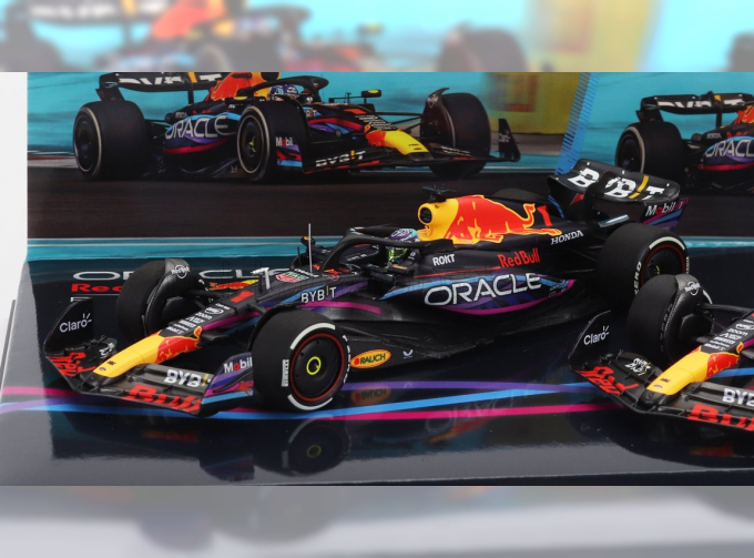 RED BULL Set 2x F1 Rb19 Team Oracle Red Bull Racing №1 World Champion Winner Miami Gp (2023) Max Verstappen + №11 2nd Miami Gp 2023 Sergio Perez, Matt Blue Yellow Red