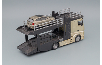 MERCEDES-BENZ Actros 2545 Gold Beige Car Transporter Truck with Volkswagen Polo Grey