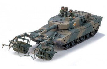 Сборная модель Японский современный танк TYPE 90 1990г., с минным тралом и 2 фигурами танкистов