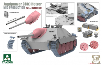 Сборная модель Немецкая САУ Jagdpanzer 38(t) Hetzer (промежуточная) с полным интерьером