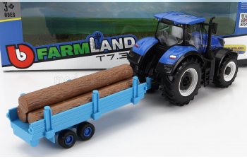 NEW HOLLAND T7.315 Tractor With Logs Of Wood Trailer 2018, Blue