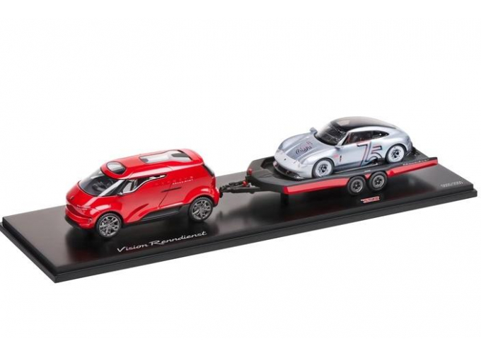 PORSCHE Set 2x Vision Racing Service Van + 357 2023 - 75th Anniversary Porsche Sports Car (1948-2023), Red