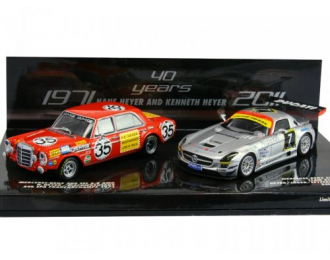 подарочный набор: MERCEDES-BENZ 300 SEL 6.8 - AMG - 1971 & MERCEDES-BENZ SLS GT3 - 2011, red / silver