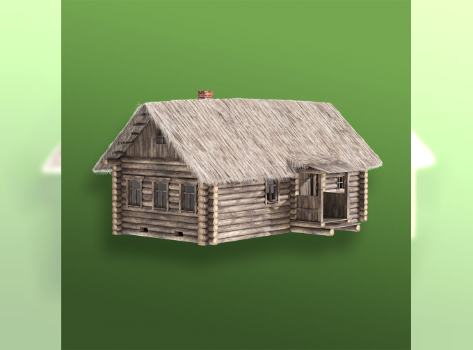 Сборная модель Деревенская изба с соломенной крышей