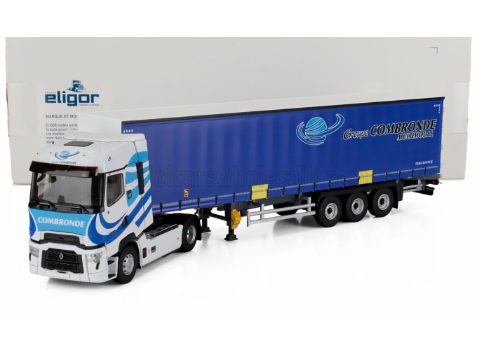RENAULT T-high Truck Telonato Combronde Transports (2023), White Blue