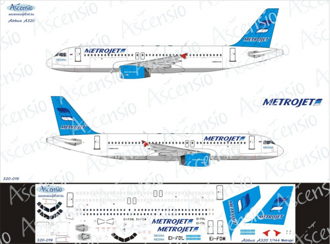 Декаль для airbu A320 (Metrajet)