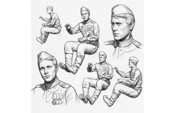 Фигурки Солдаты РККА 1943-1945 "Десант #1" (не окрашеные)