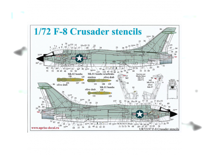 Декаль для F-8 Crusader stencils with insignia & armament