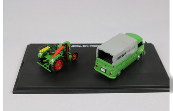 VOLKSWAGEN Bulli T1 Pritsche mit Plane and Fendt Traktor, green