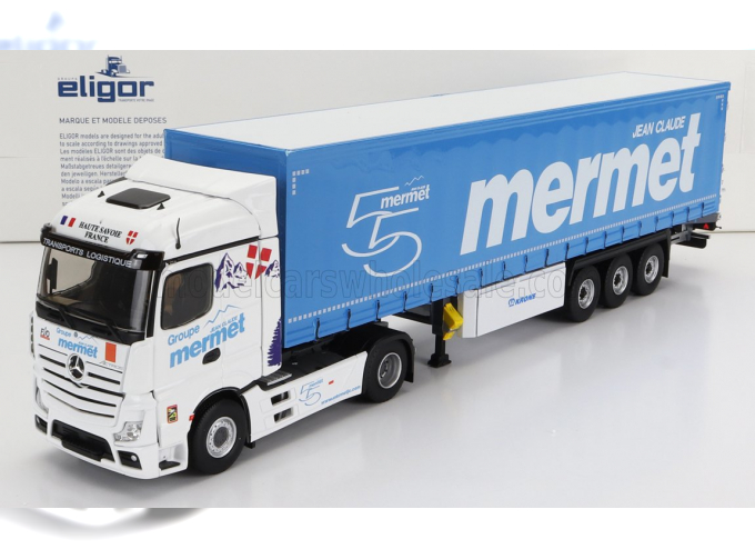 MERCEDES-BENZ Actros 5 Truck Telonato Mermet Transports (2020), White Light Blue