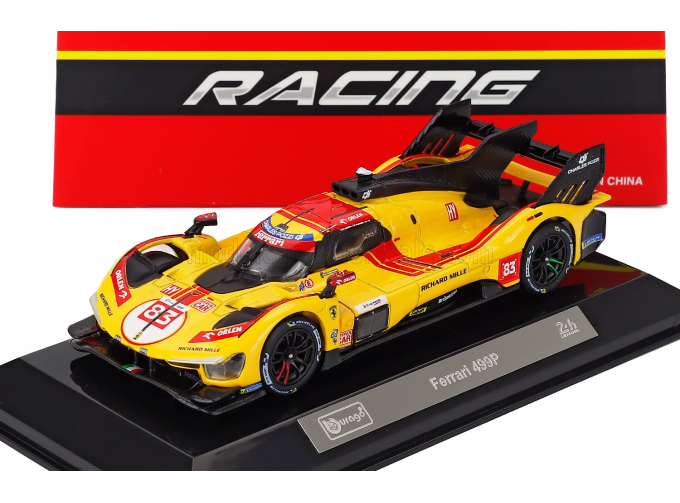 FERRARI 499p 3.0l Turbo V6 Team Af Corse N 83 Winner 24h Le Mans (2025) Robert Kubica - Phil Hanson - Yifei Ye - Con Vetrina - With Showcase, Yellow Red