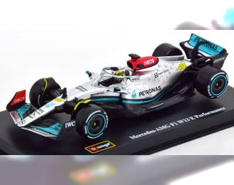 MERCEDES GP F1 W13e Team Mercedes-amg Petronas F1 N 44 Season 2022 Lewis Hamilton - With Helmet And Plastic Showcase, Silver Green