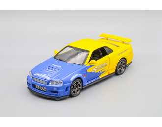 NISSAN Skyline GT-R, жёлтый/синий, 14,5 см