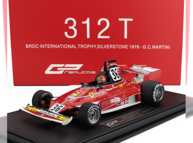 FERRARI F1 312t Team Everest N 36 Brdc International Trophy Silverstone (with Pilot Figure) (1976) Giancarlo Martini - Con Vetrina - With Showcase, Red