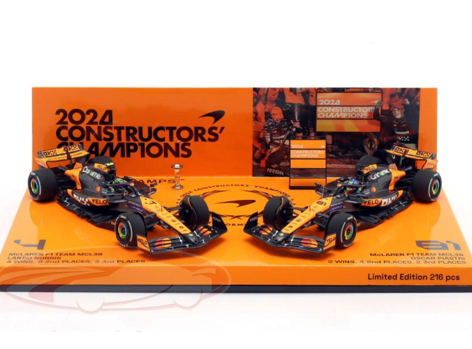 Набор из двух модели McLAREN MCL38 Winner Lando Norris & 10th Oscar Piastri Abu Dhabi GP Constructors' World Champion Formula 1  (2024)