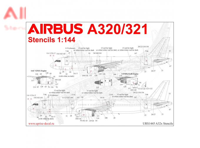 Декали для Airbus A32x тех. надписи для модели фирмы "Звезда"