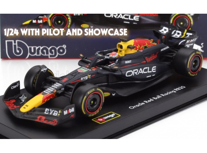 RED BULL F1 Rb20 Team Oracle Red Bull Racing №1 World Champion Season (2024) Max Verstappen - With Pilot And Showcase, Blue Yellow Red