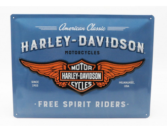 ACCESSORIES 3d Metal Plate - Harley Davidson Logo, Blue Orange