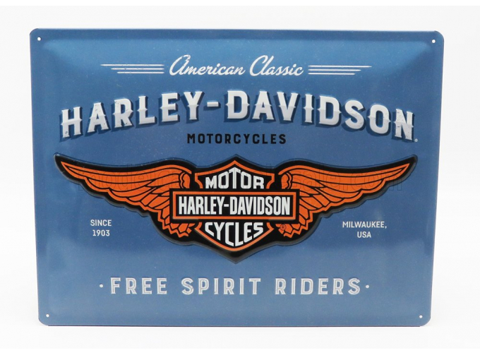 ACCESSORIES 3d Metal Plate - Harley Davidson Logo, Blue Orange