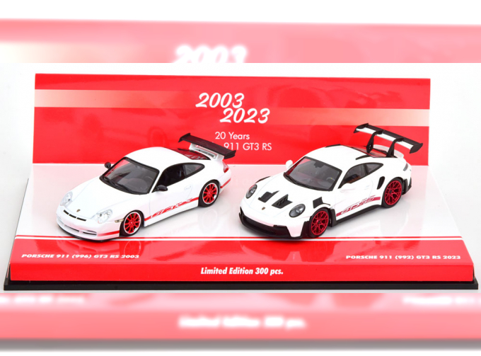 PORSCHE 911 2-Car Set 996-992 20 years GT3 RS (2003-2023), white red