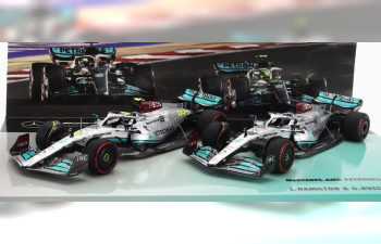 MERCEDES GP F1 Set 2x W13e Team Mercedes-amg Petronas F1 N44 3rd Bahrain Gp (2022) Lewis Hamilton + N 63 4th Bahrain Gp (2022) George Russel, Silver Green