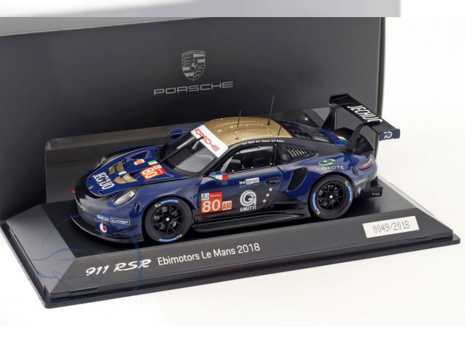 PORSCHE 911 (991 II) RSR №80 Ebimotors 24h Le Mans (E.Maris - C.Nielsen - F.Babini), dark blue / black / gold