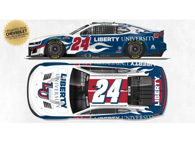 Chevrolet #24 William Byron *Liberty University*, white/blue/red 2026