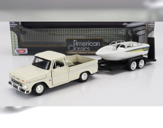 CHEVROLET C-10 Fleetside Pick-up With Trailer + Boat (1966), Cream White