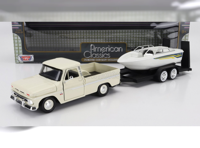 CHEVROLET C-10 Fleetside Pick-up With Trailer + Boat (1966), Cream White