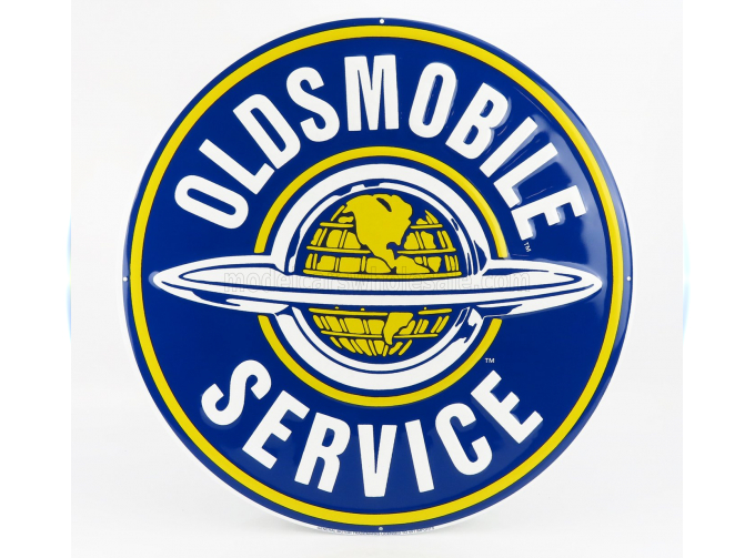 ACCESSORIES Metal Round Plate - Oldsmobile Service, Blue Yellow