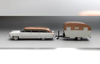 LINCOLN Pioneer Station Wagon with Travel Trailer 1956 White/Copper