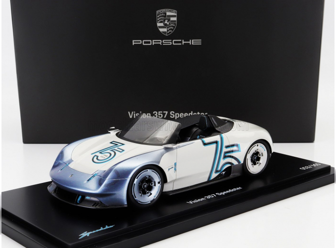 PORSCHE Vision 357 Speedster (2023) - 75th Anniversary Porsche Sports Car 1948-2023 - Con Vetrina - With Showcase, White Grey Met