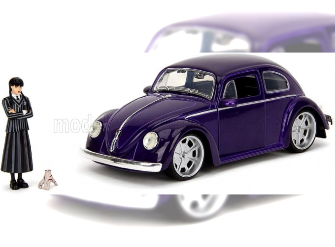 VOLKSWAGEN Beetle Maggiolino Custom With Wednesday Addams & Thing Figure (1959), Blue Black